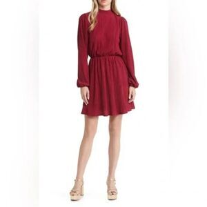 FLORET STUDIOS Gauzy Dress Womens Size XS Burgandy Mini Long Sleeve Wedding